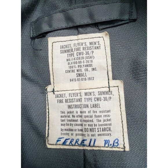 Vtg 80's Centre Mfg Co Green Fire Resistant Flight Summer Jacket CWU-36/P Sz S - Picture 8 of 10